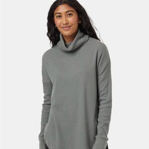 tentree Green/Gray Waffle Knit Cowl Neck Sweater